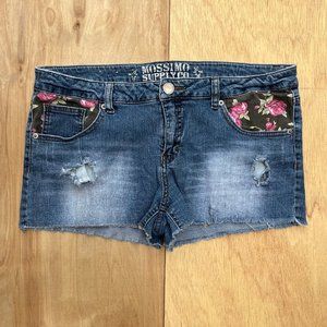 MOSSIMO SUPPLY CO Women’s Destructed Mid Rise Stretch Denim Shorts sz 6